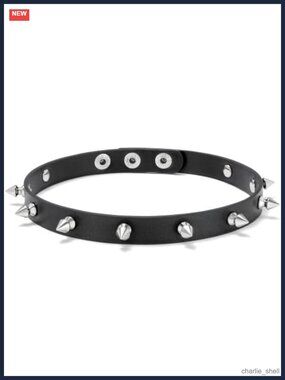 PU Leather Spiked Choker Adjustable Snap Clasp Punk Necklace